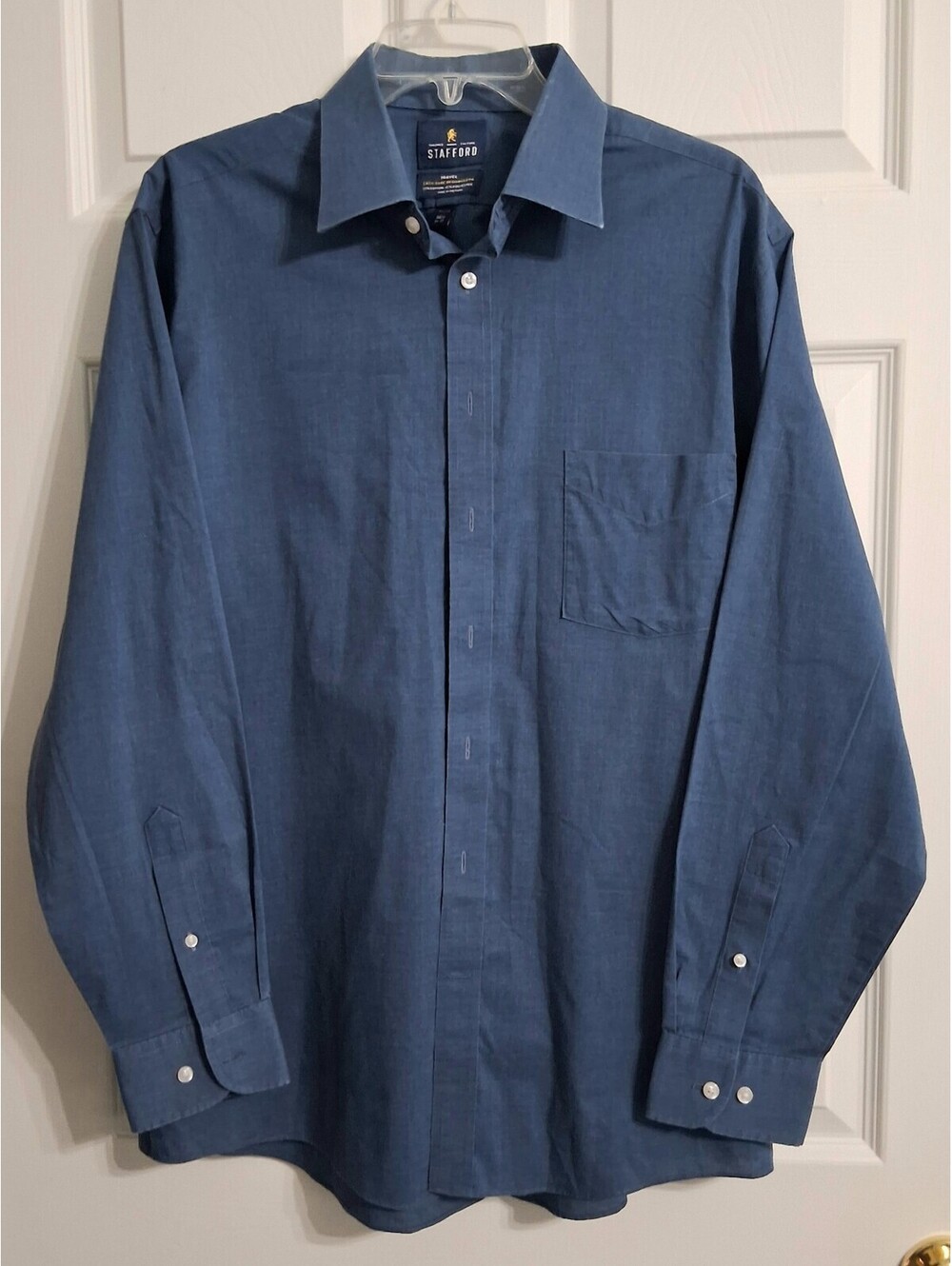 Men's Stafford, Blue, Fitted,Easy Care, Travel Dress Shirt, 16 1/2, (34-35, EUC)